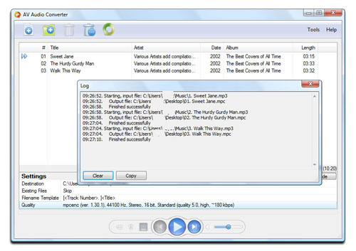 AV Audio Converter - Conversion log Screenshot